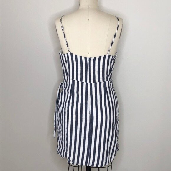 Aqua Blue White Striped Faux Wrap Dress, Large - Picture 5 of 10